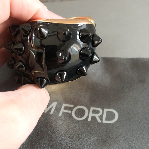 Tom Ford Enamel Gold Black Spike Cuff Bangle - Picture 4 of 8